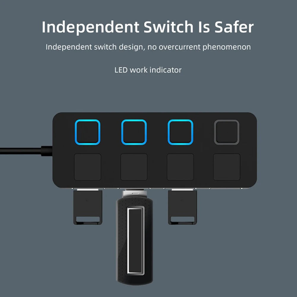 USB 2.0 Hub - 4-Poorts Splitter met LED Indicator en Schakelaar