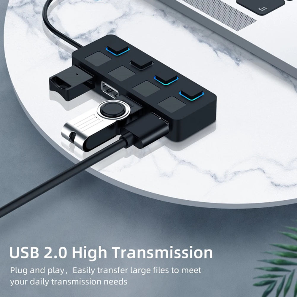 USB 2.0 Hub - 4-Poorts Splitter met LED Indicator en Schakelaar