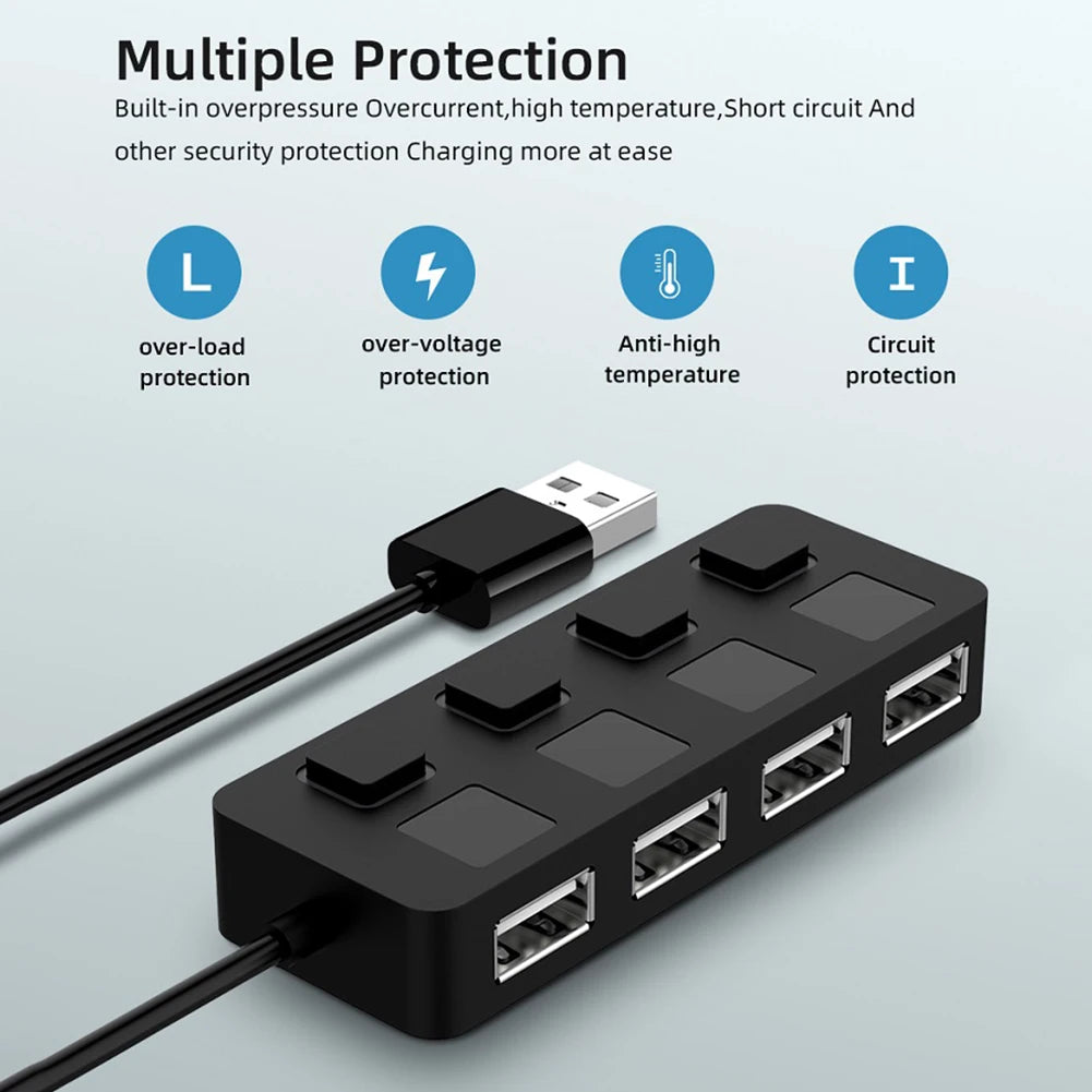 USB 2.0 Hub - 4-Poorts Splitter met LED Indicator en Schakelaar